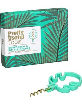 Palm Leaf Corkscrew & Bottle Opener - Teal. New In Box! From Pretty Useful Tools